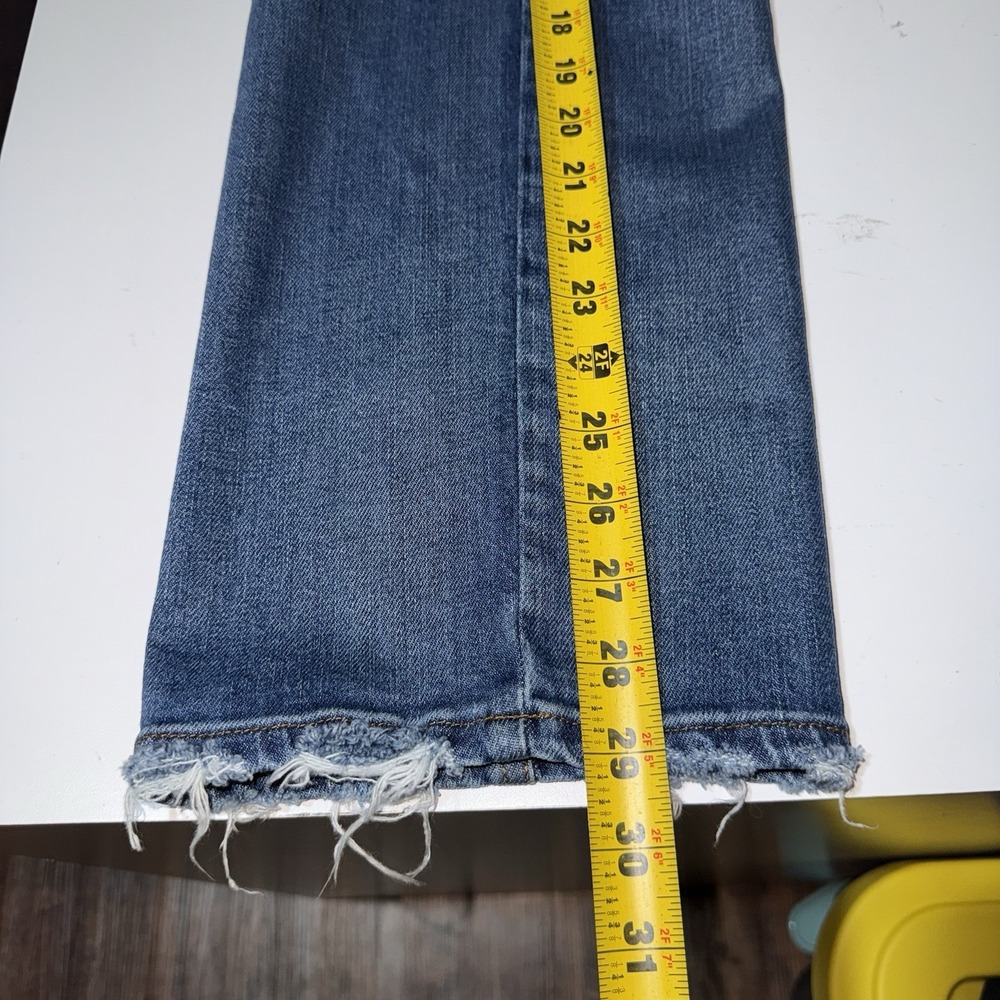 Good American Distressed Hem Good Curve Straight Blue Jeans Women's Size 12 - Picture 7 of 7